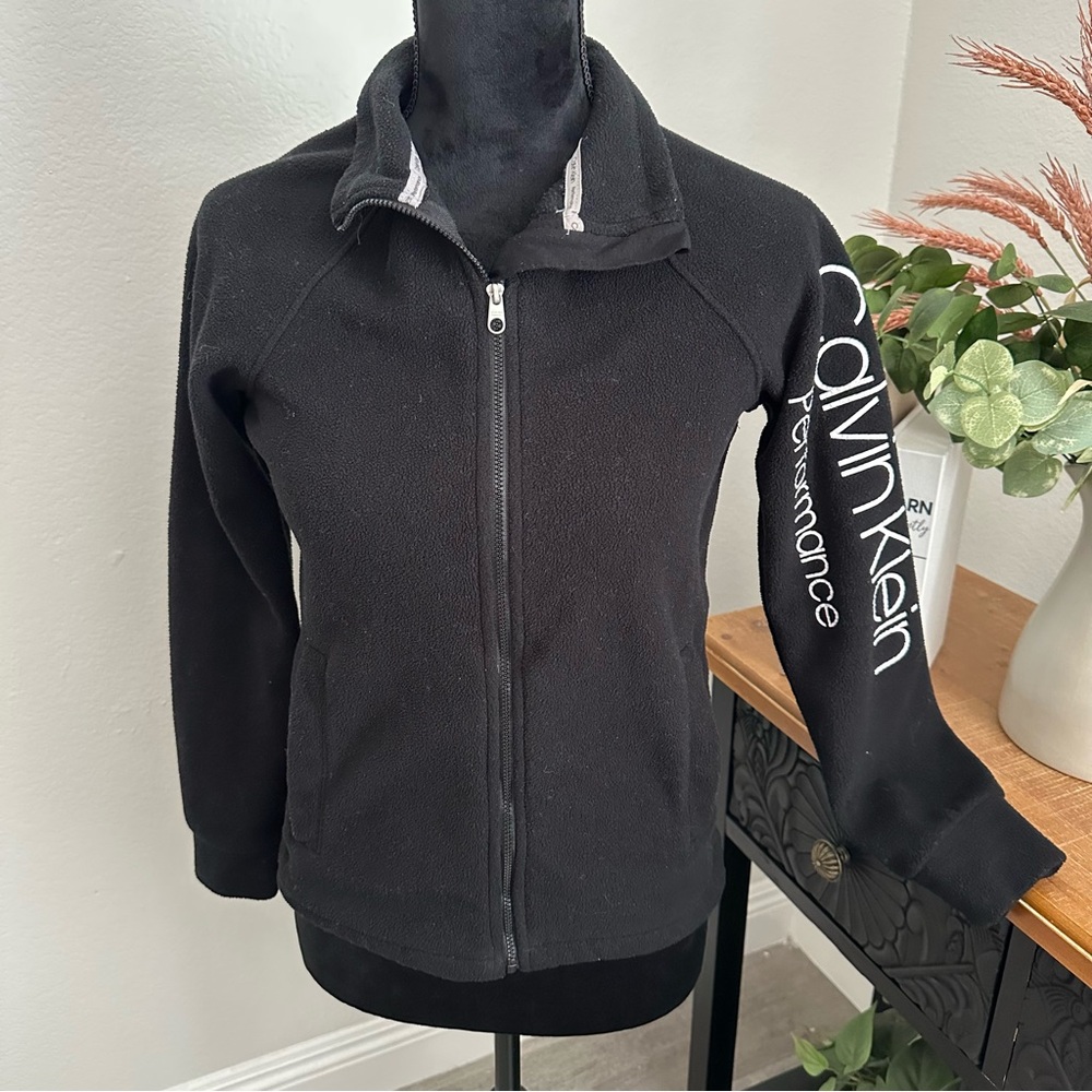 Calvin Klein Black Performance Fleece Jacket, Sporty, Fitted, Warm Size Large